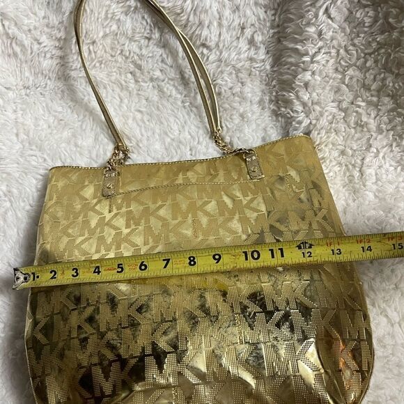 MICHAEL KORS LEATHER MEDIUM TOTE BAG GOLD COLOR MONOGRAM - Picture 11 of 15